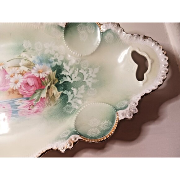 RS Prussia Porcelain Poppies Reflecting Celery Dish Handles Antique Gilded - Picture 10 of 16